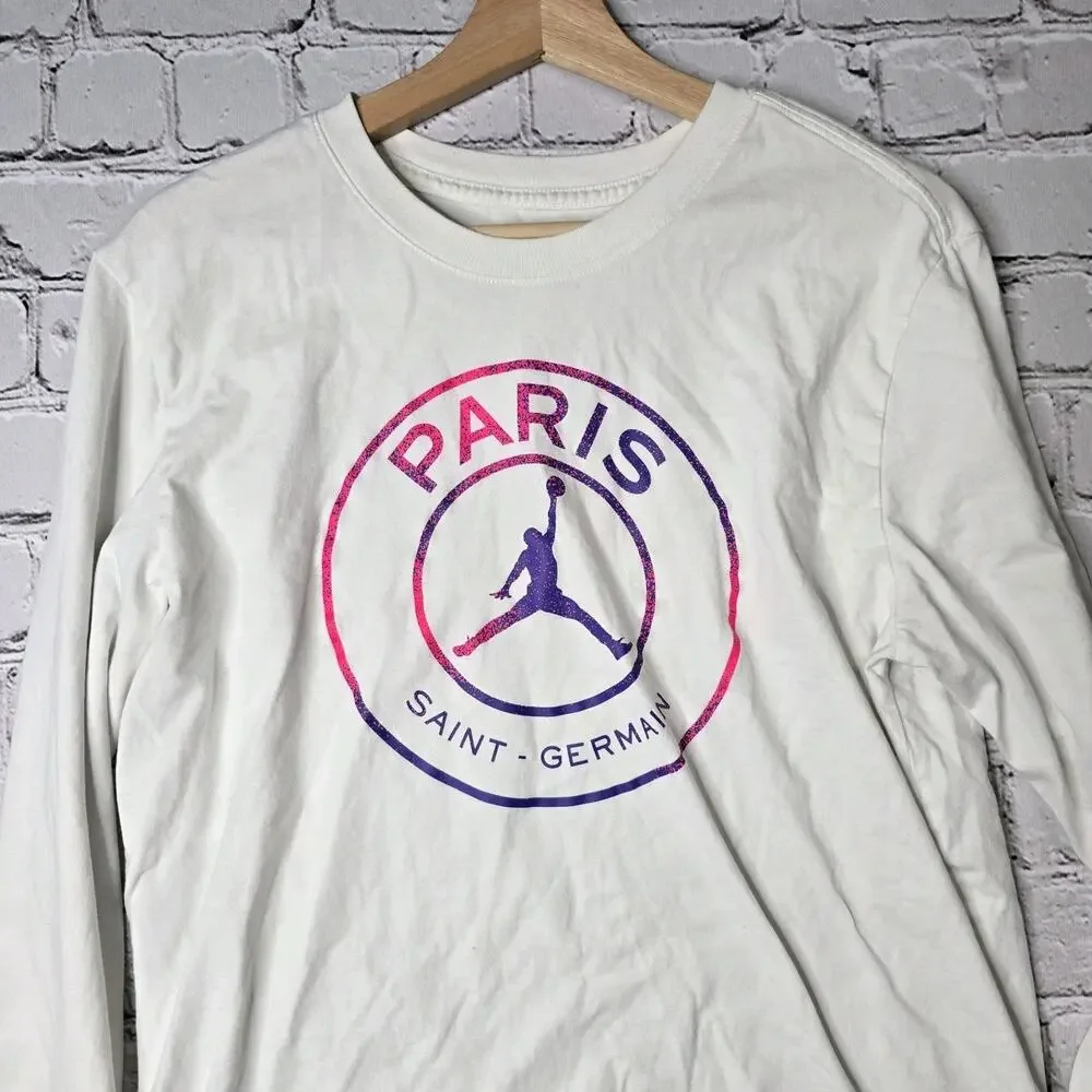 Nike Air Jordan Paris Saint Germain Long Sleeve Cropped Tshirt‎ PSG Size Large